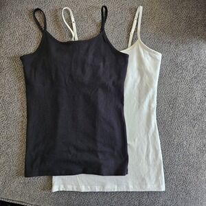 SO Camisole Tank Top Womens M L Black White Shelf Bra Adjustable Straps Summer